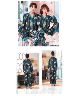 Ice silk long sleeve large size cardigan pure color thin section two-piece home service suit