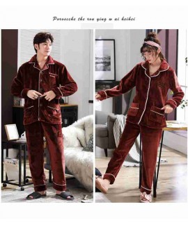 Flannel thickened plus velvet warm men and women home couple pajamas