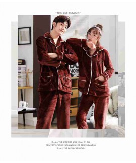 Flannel thickened plus velvet warm men and women home couple pajamas