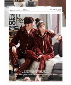 Flannel thickened plus velvet warm men and women home couple pajamas