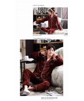 Flannel thickened plus velvet warm men and women home couple pajamas