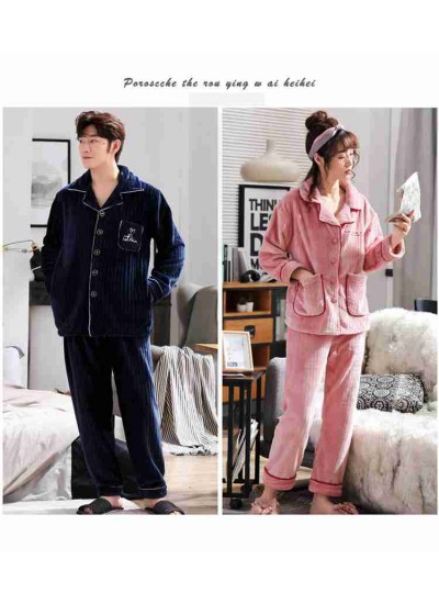 Flannel thickened plus velvet warm men and women home couple pajamas