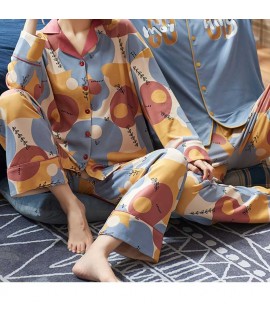 Long-sleeved cotton spring and autumn can be worn outside home service two-piece Couple pajamas suit