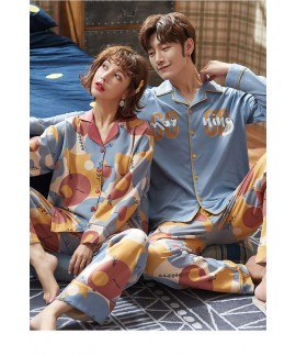 Long-sleeved cotton spring and autumn can be worn outside home service two-piece Couple pajamas suit