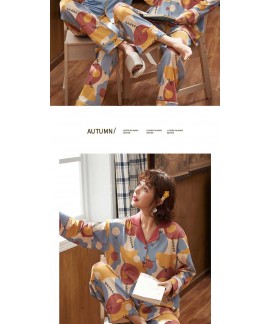 Long-sleeved cotton spring and autumn can be worn outside home service two-piece Couple pajamas suit