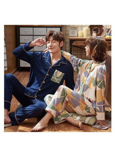 Long-sleeved cotton spring and autumn can be worn outside home service two-piece Couple pajamas suit