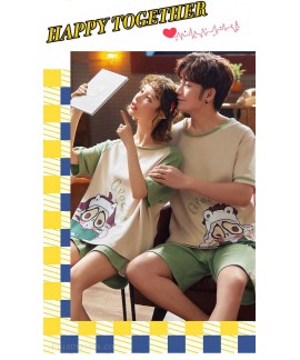 Summer Short-sleeved Korean Fashion Hedging Knitted Cotton Couple Home Clothes can be worn outside