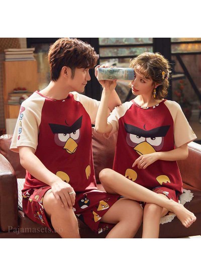 Summer Short-sleeved Korean Fashion Hedging Knitted Cotton Couple Home Clothes can be worn outside