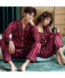 Couple Pajamas Ice Silk sexy thin section long-sleeved home service two-piece suit