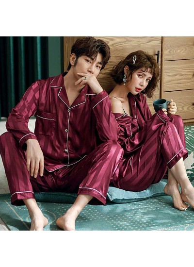 Couple Pajamas Ice Silk sexy thin section long-sleeved home service two-piece suit