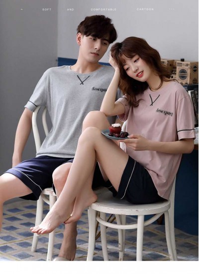 Short sleeve cotton can be worn outside cute couple pajamas casual suit