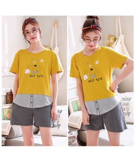 Cotton Short-sleeved thin section loose large size men and women two-piece pajamas set