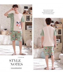 Cotton Short-sleeved thin section loose large size men and women two-piece pajamas set