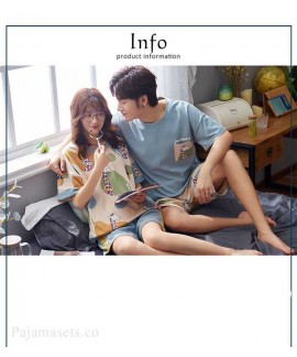 Pure cotton pullover giraffe and pineapple pattern short-sleeved couple pajamas home service