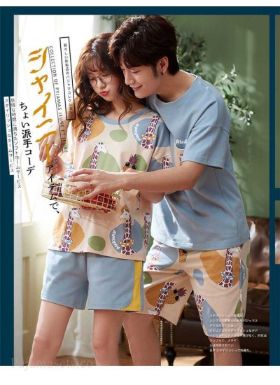 Pure cotton pullover giraffe and pineapple pattern short-sleeved couple pajamas home service