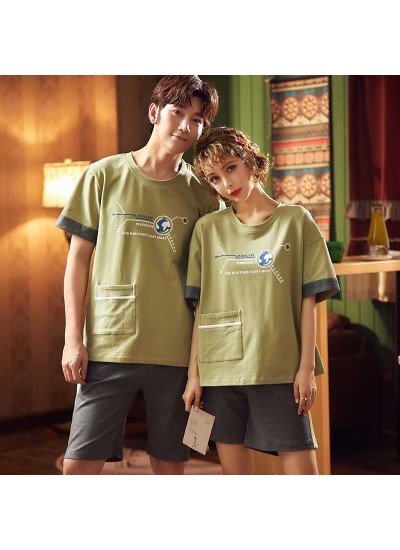 Short-sleeved cotton mens ladies shorts plus size loose couples home clothes pajamas suit