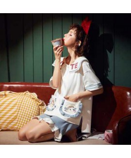 Couple pajamas cotton short-sleeved thin section spring and autumn cute Korean suit home service