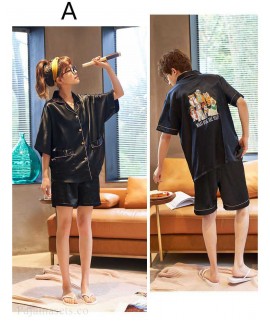 Couple ice silk short-sleeved thin section enlarged code home service pajamas suit