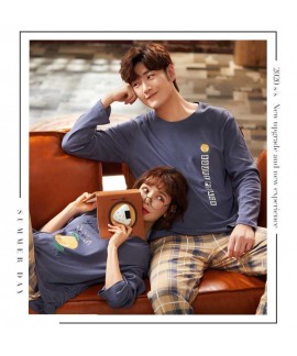 Couple pajamas autumn cotton long-sleeved home wear can be worn outside Korean cute two-piece suit