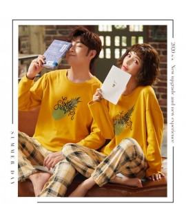 Couple pajamas autumn cotton long-sleeved home wear can be worn outside Korean cute two-piece suit