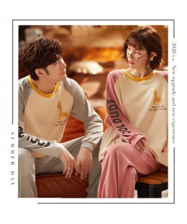 Couple pajamas autumn cotton long-sleeved home wear can be worn outside Korean cute two-piece suit