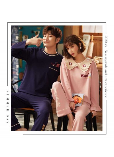 Couple pajamas autumn cotton long-sleeved home wear can be worn outside Korean cute two-piece suit