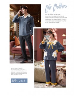 Korean couple long-sleeved trousers sweet and cute doll lapel cotton home service suit