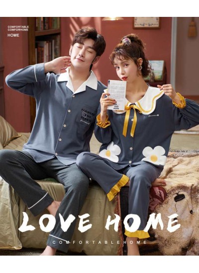 Korean couple long-sleeved trousers sweet and cute doll lapel cotton home service suit