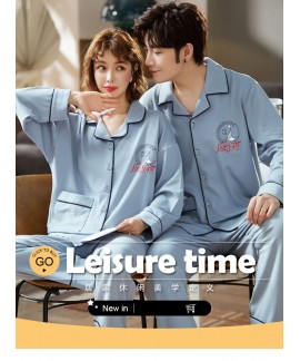 new style Korean cardigan models cotton long-sleeved casual men's and women's Pajamas