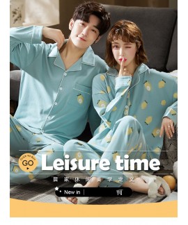 new style Korean cardigan models cotton long-sleeved casual men's and women's Pajamas
