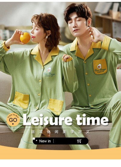 new style Korean cardigan models cotton long-sleeved casual men's and women's Pajamas