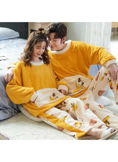 Winter creative flannel men and women pullover round neck long sleeve couple pajamas suit