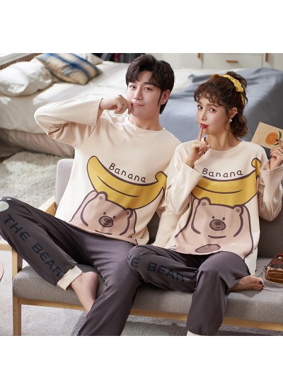 Cotton female and male cartoon Korean casual hedging long-sleeved couple home service