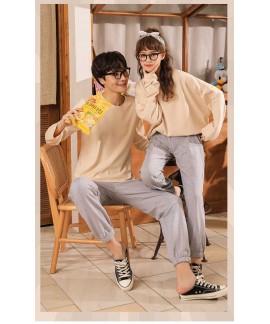 Winter trend new couple gray long-sleeved trousers home pajamas