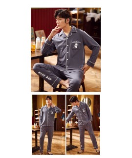 Couple cotton long-sleeved lapel cardigan cartoon cute home service suit