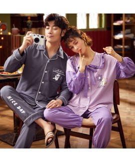 Couple cotton long-sleeved lapel cardigan cartoon cute home service suit