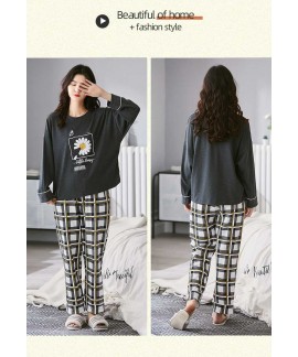 Giraffe print cotton knitted long-sleeved winter casual couple pajamas set