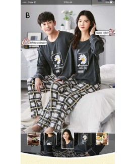 Giraffe print cotton knitted long-sleeved winter casual couple pajamas set