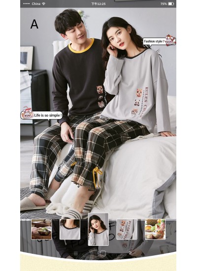 Giraffe print cotton knitted long-sleeved winter casual couple pajamas set
