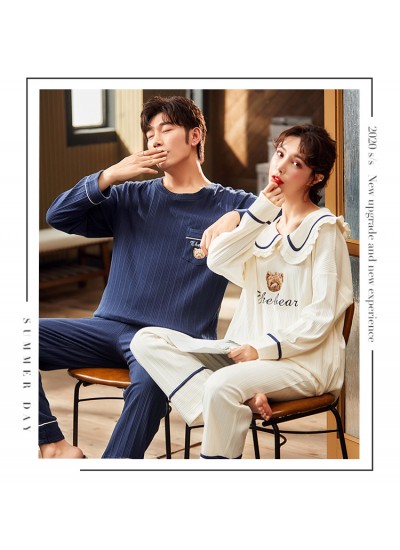 Couple Korean style long-sleeved casual new cotton cute pajamas home service