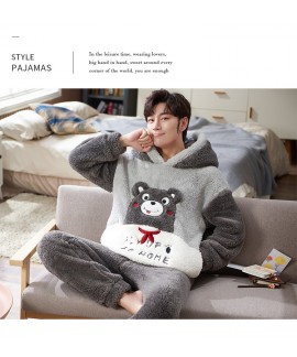 Lovers winter coral fleece thickened plus flannel cartoon men and women home service suit