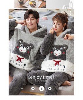 Lovers winter coral fleece thickened plus flannel cartoon men and women home service suit