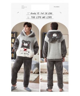 Lovers winter coral fleece thickened plus flannel cartoon men and women home service suit