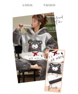 Lovers winter coral fleece thickened plus flannel cartoon men and women home service suit
