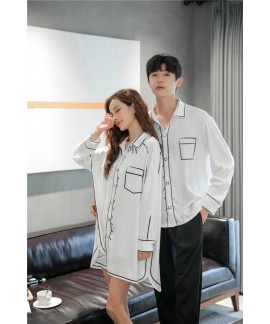 Spring new thin loose ice silk long-sleeved couple...