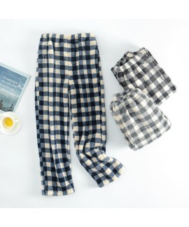 Plaid cotton long thin loose casual home mens paja...