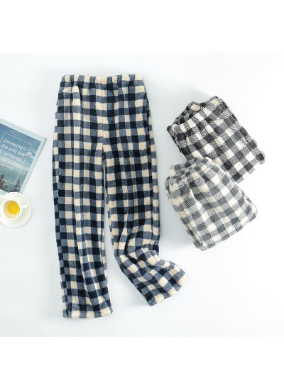 Plaid cotton long thin loose casual home mens pajama pants