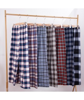 Plaid cotton and linen long loose and wearable men's pajama pants