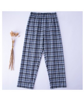 Plaid cotton and linen long loose and wearable men's pajama pants