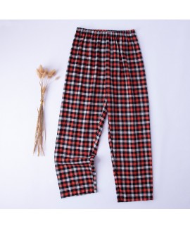 Plaid cotton and linen long loose and wearable men's pajama pants